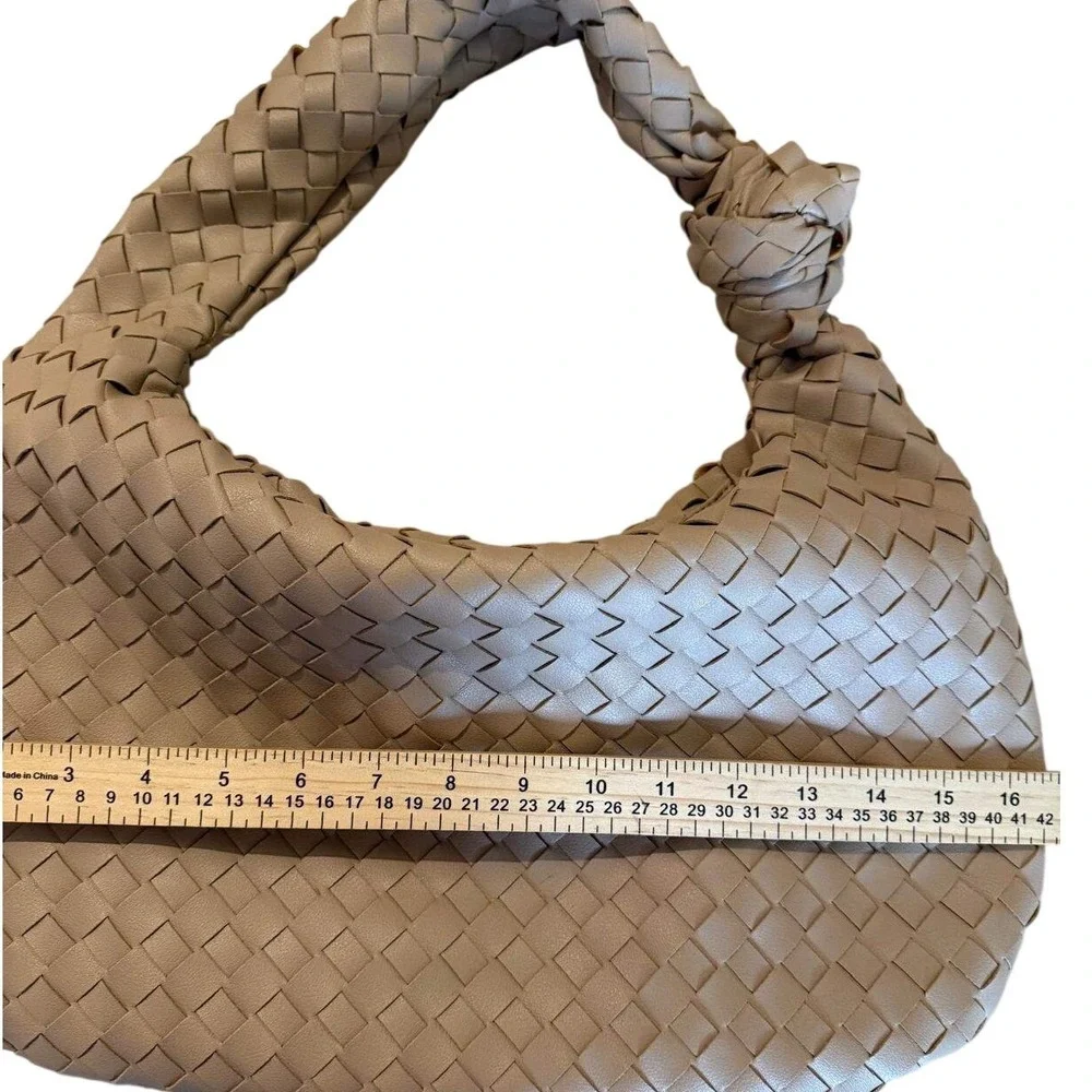 Urban Expressions Woven‎ Hobo Bag Taupe Beige Knotted Handle Vegan Leather Large